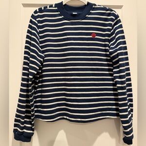 Lululemon Navy & White Striped sweatshirt with Red Logo size M